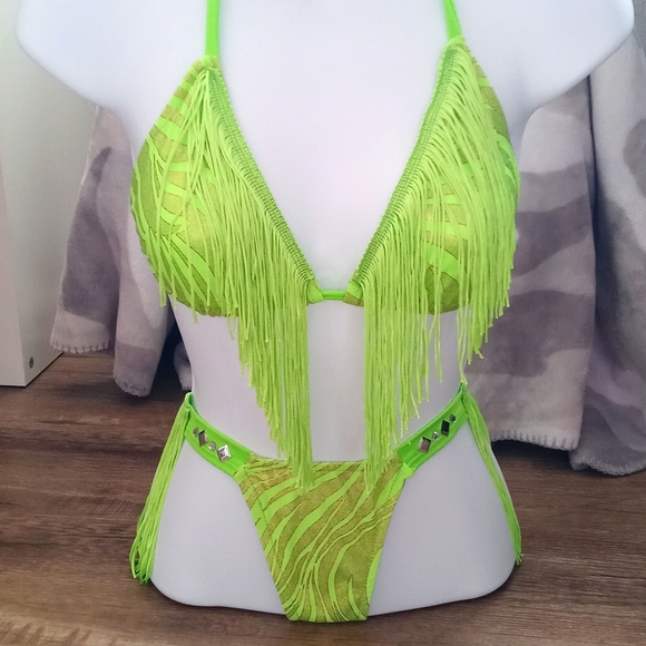 Neon fringe bikini one size dance wear rave wear - Picture 1 of 8